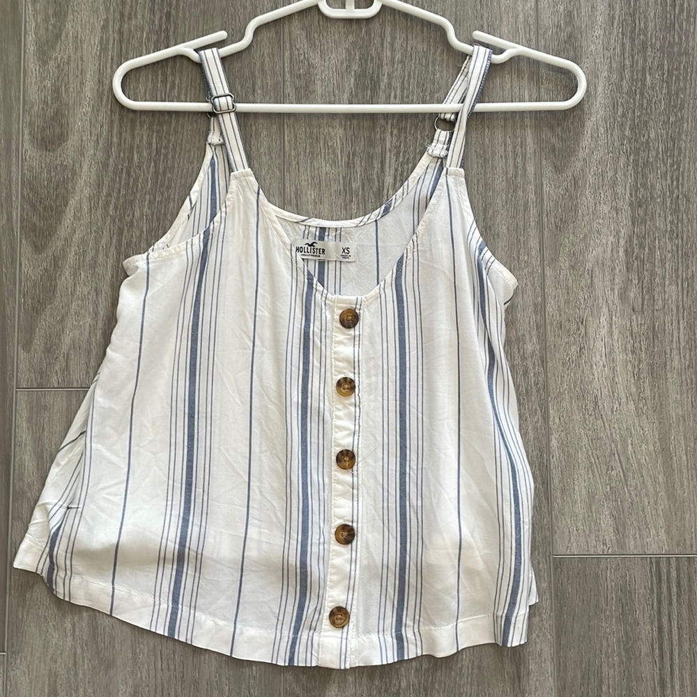Hollister White Tank With Blue Stripes